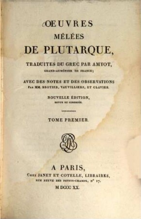 Oeuvres mêlées de Plutarque, 1