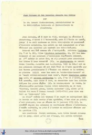 Typoskript: Jean Hermann et les insectes ennemis des livres