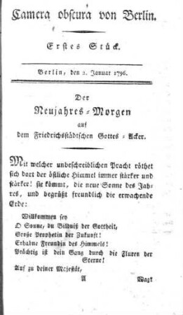 Erstes Stück, 2. Januar 1796
