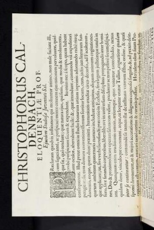 Christophorus Caldenbach, Eloquentiae Prof. Ejusdem Studiosae Juventuti Sal.