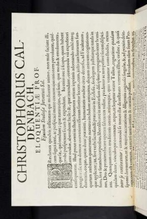 Christophorus Caldenbach, Eloquentiae Prof. Ejusdem Studiosae Juventuti Sal.