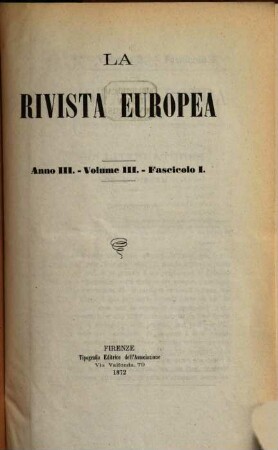 La rivista europea : rivista internazionale. 3,3. 1872
