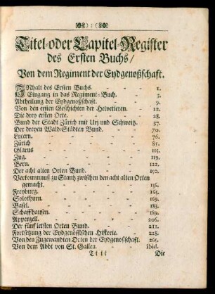 Titel- oder Capitel-Register des Ersten Buchs
