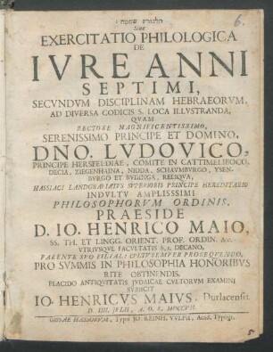 Halākot semitta Siue Exercitatio Philologica De Ivre Anni Septimi, Secvndvm Disciplinam Hebraeorvm, Ad Diversa Codicis S. Loca Illvstranda