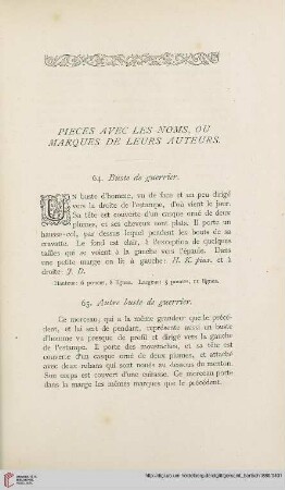 Pièces avec les noms, ou marques de leurs auteurs