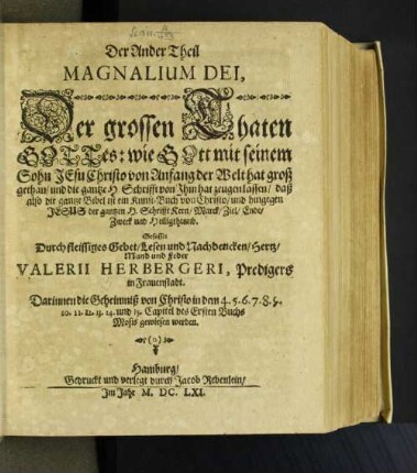2: Magnalia Dei de Jesu, Scripturae nucleo & medulla