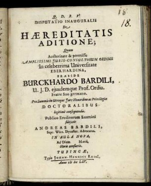 Disputatio Inauguralis De Haereditatis Aditione