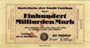 Cottbus, Stadt: 100 Milliarden Mark 1923