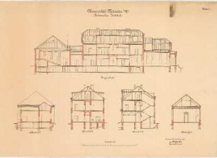 Botanisches Institut der Universität Münster: Blatt 3, Längenschnitt, Schnitt A-B, C-D, E-F, G-H