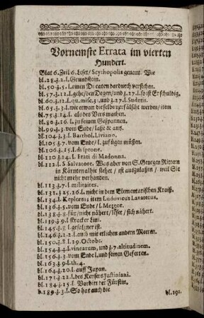 Vornemste Errata im vierten Hundert.