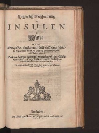 Eigentliche Beschreibung der Insulen in Afika