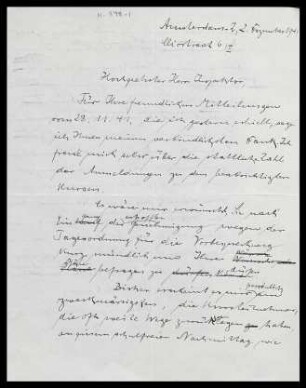 [Briefentwurf von Otto Selz an I. van der Velde vom 2. Dezember 1941]