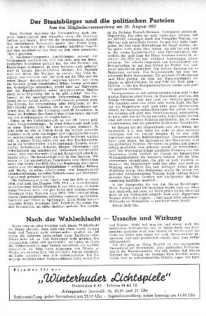 Der Staatsbürger und die politischen Parteien: Aus der Mitgliederversammlung am 29. August 1957