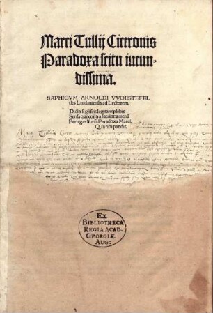 Marci Tullii Ciceronis Paradoxa scitu iucundissima