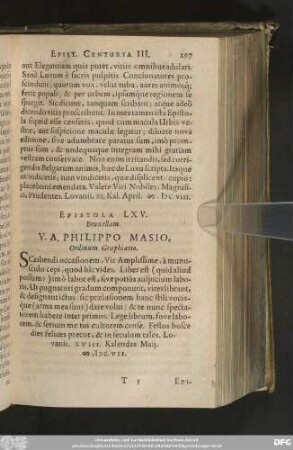 Epistola LXV. Bruxellam. V. A. Philippo Masio, Ordinum Graphiario.