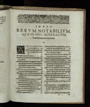 Index Rerum Notabilium, Quae in Hoc Mineralium Tractatu continentur