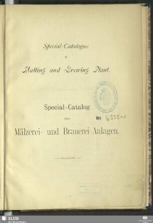 Special-Catalogue of Malting and Brewing Plant