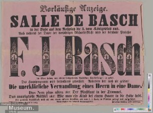 Vorläufige Anzeige. Salle de Basch