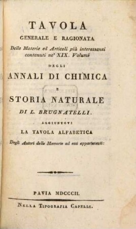 Annali di chimica e storia naturale : ovvero raccolta di memorie sulle scienze, arti, e manifatture ad esse relative. 20, 20. 1782