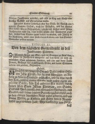 Titulus XI. Von dem täglichen Gottesdynst in den Junkfrauen-Clöstern.