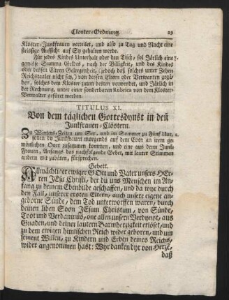 Titulus XI. Von dem täglichen Gottesdynst in den Junkfrauen-Clöstern.