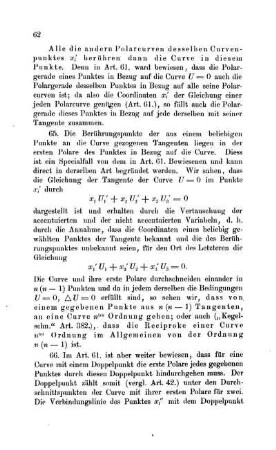 Die Berührungspunkte der Tangenten der Curve aus einem Punkte und die Ordnung ihrer Reciproken.