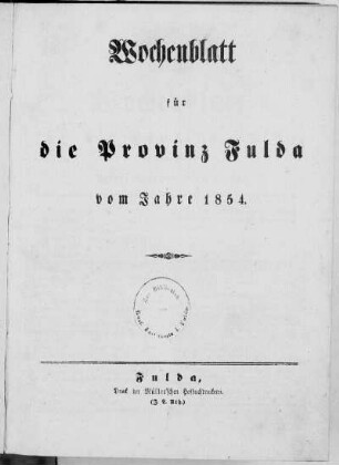 1854: Wochenblatt für die Provinz Fulda