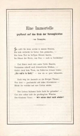 [Gedicht:] Eine Immortelle gepflanzt auf das Grab der Verunglückten vom Herausgeber.