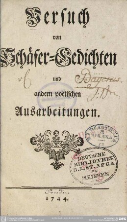 Versuch von Schäfer-Gedichten und andern poetischen Ausarbeitungen