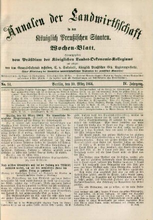 No. 14. Berlin, den 30. März 1864. IV. Jahrgang.