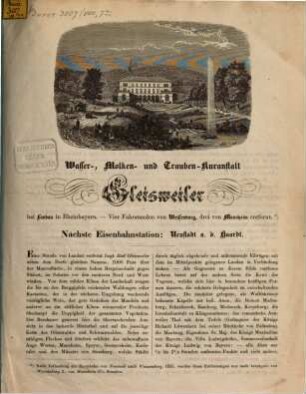 Wasser-, Molken- u. Trauben-Kuranstalt Gleisweiler bei Landau in Rheinbayern : (Mit Abb.)