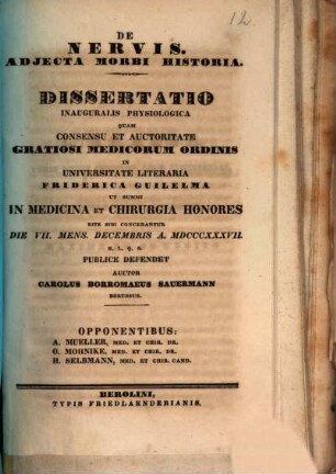 De nervis, adiecta morbi historia : diss. inaug. physiol.