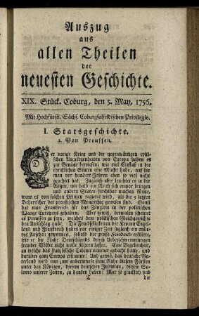 XIX. Stück. Coburg, den 15. May, 1756.