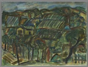 Ohne Titel [Felder und Weinberge hinter Garten]