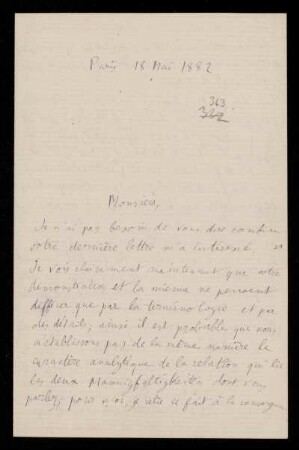 Nr. 12 (= Nr. 363) Brief von Henri Poincaré an Felix Klein. Paris, 18.5.1882