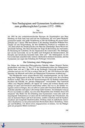 Vom Paedagogium und Gymnasium Academicum zum großherzoglichen Lyceum (1572-1806).