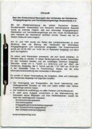Dokumentation des Kreisverbandes Neuruppin über die Verbandsarbeit 1991 bis 2006 - Sachkonvolut