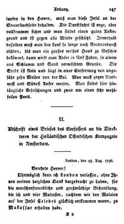 II. Abschrift eines Briefes des Verfassers an die Direktoren der Holländischen Ostindischen Kompagnie in Amsterdam.