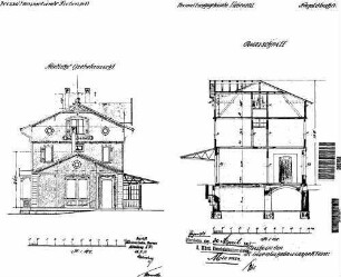 Bad Liebenzell: Empfangsgebäude mit Anbauten Giebelansicht,Querschnitt