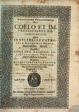 Assertiones Philosophicae De Coelo Et Impressionibvs Meteorologicis