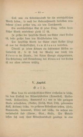V. Kapitel. Geld