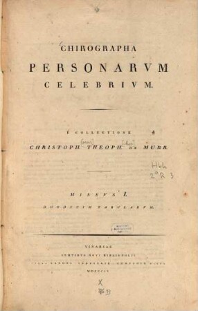 Chirographa personarum celebrium : Missus I. duodecim tabularum