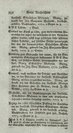 Entwurf der Kunst zu lesen, zum vorbereitenden Unterrichte der Lehrer der Leseschulen in den kurmainzischen Landen.