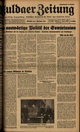 Ausgabe vom Mittwoch, den 01. November 1939.