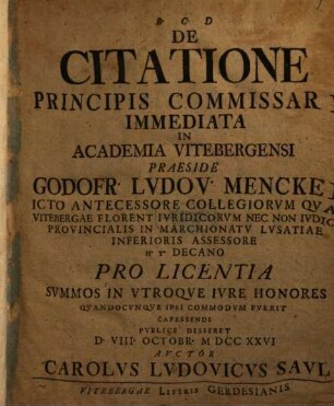De citatione principis commissarii immediata