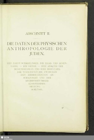 Abschnitt II. Die Daten der physischen Anthropologie der Juden
