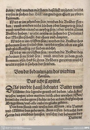 Von der bedeutung des vierdten Hauses. Das achte Capittel.