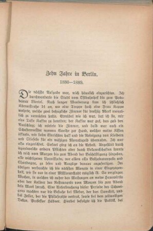 Zehn Jahre in Berlin. 1880-1889.