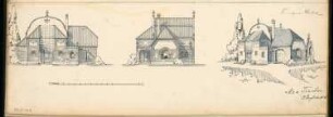 Bildhaueratelier Monatskonkurrenz Februar 1902: Aufriss Vorderansicht, Seitenansicht, perspektivische Ansicht; Maßstabsleiste