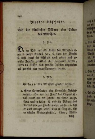 Vierter Abschnitt. Von der künstlichen Bildung oder Cultur des Menschen.
